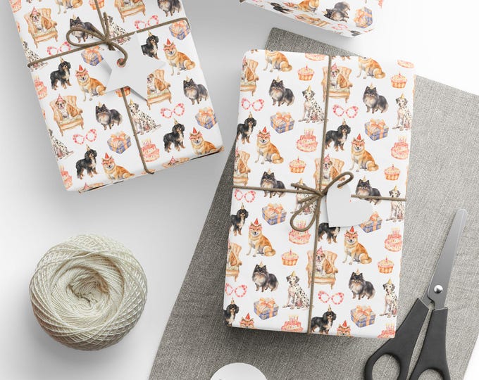 Wrapping Paper, Dog Breeds Birthday Gift Wrap, Dog Lovers Wrapping Paper, Birthday Gift Wrap for Dog Owners, Gift Wrap for Dog Lovers