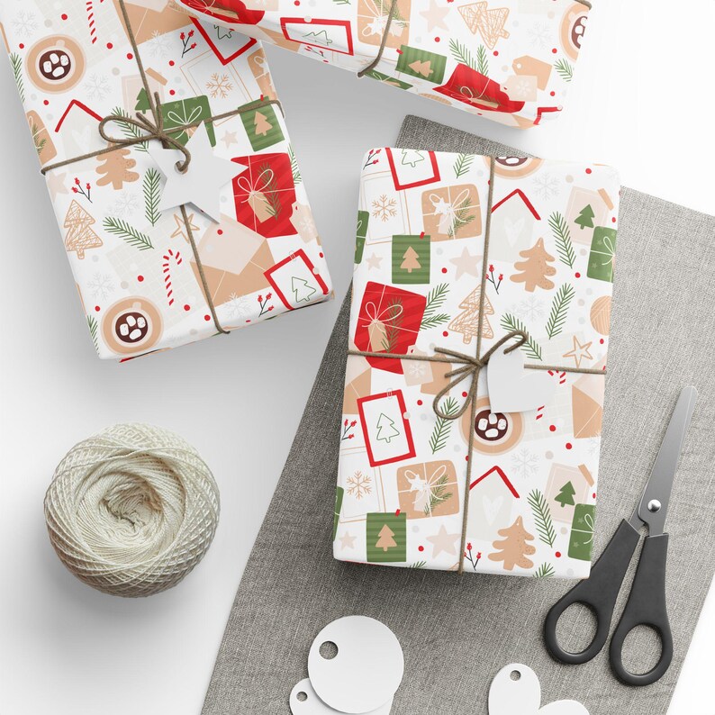 Retro Christmas Gift Wrap, 90gsm Fine Art Paper, Holiday Wrapping Paper Roll image 2