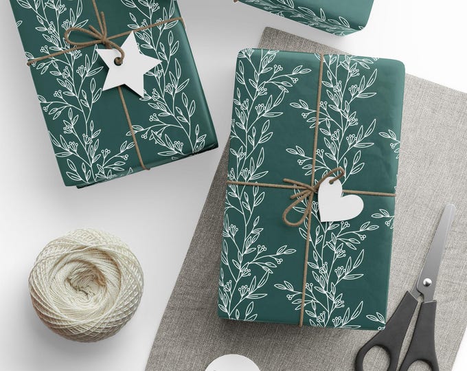 Gift Wrap, Wedding Celebration Green Floral Minimalist for Wedding, Birthday, Holidays, Anniversary - Wrapping Papers, Wedding Gift Wrap,