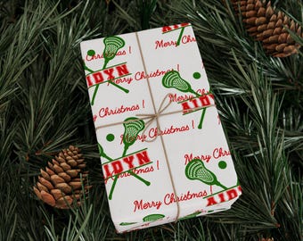 Personalized Lacrosse Monogram Christmas Gift Wrap, Custom Name Gift Wrap, Lacrosse Player Wrapping Paper, Gift Wrap for Lacrosse Player