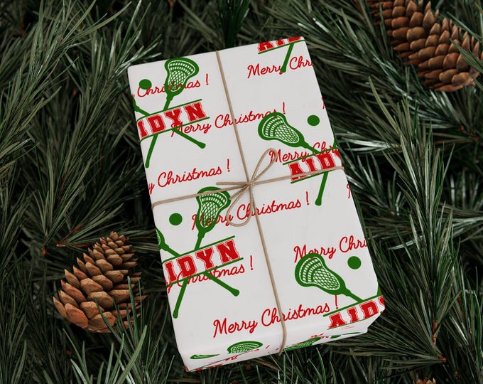 Personalized Lacrosse Monogram Christmas Gift Wrap, Custom Name Gift Wrap, Lacrosse Player Wrapping Paper, Gift Wrap for Lacrosse Player