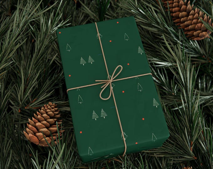 Wrapping Paper Roll, Christmas Gift Wrap, Christmas Wrapping Paper, Cute Christmas Wrap, Winter Holiday Gift Wrap, Green Gift Wrap