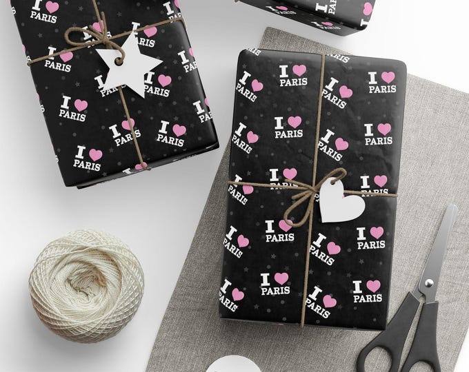 I Love Paris Gift Wrap, Paris Gift Wrap, Paris Wrapping Paper, Paris Lovers Gift Wrap, Paris Word Art Gift Wrap