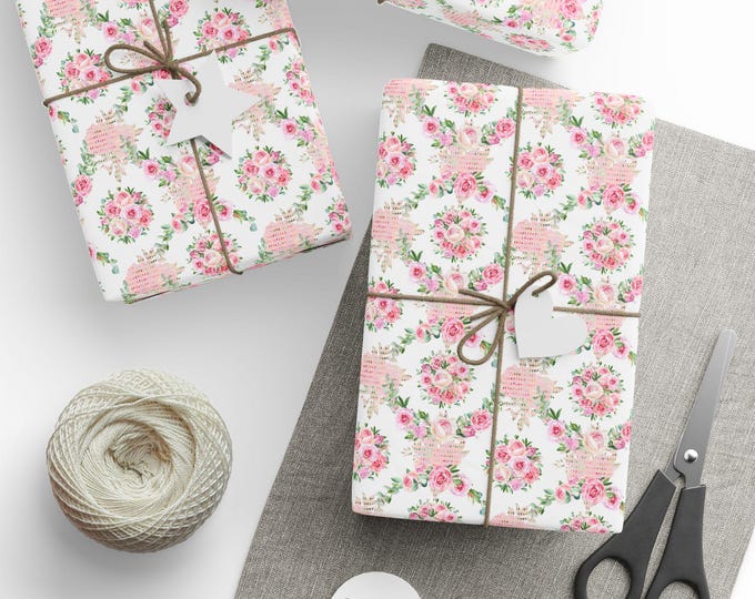 Watercolour Flowers Gift Wrap, Spring Flowers Gift Wrap, Pink Roses Gift Wrap, Floral Gift Wrap, Bridal Shower Gift Wrap, Wedding Gift Wrap