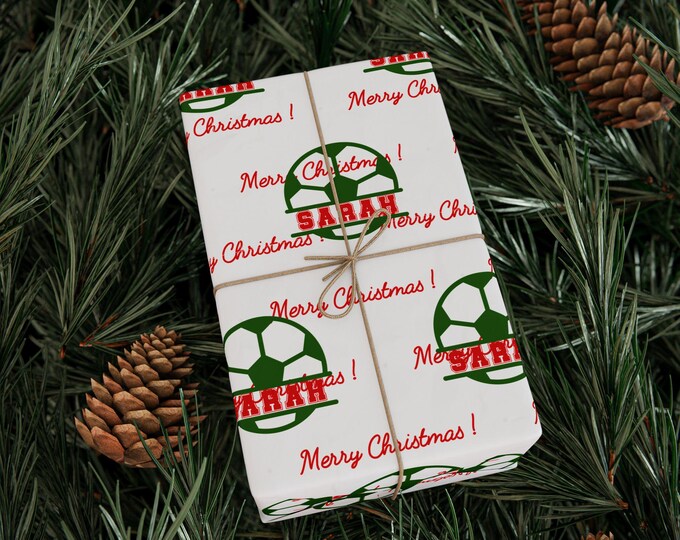 Personalized Soccer Monogram Christmas Gift Wrap, Custom Name Soccer Player Wrapping Paper, Gift Wrap for Soccer Players