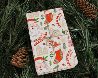 Groovy Christmas Gift Wrap, Retro Christmas Wrapping Paper, Retro Santa Gift Wrap, Christmas Wrapping Paper, Cute Christmas Gift Wrap