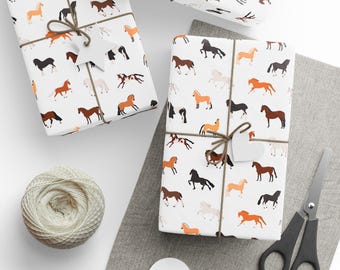 Horse Breeds Wrapping Paper, Horse Lovers Gift Wrap, Animal Lovers Gift Wrap, Birthday Girl Gift Wrap, Birthday Gift Wrap