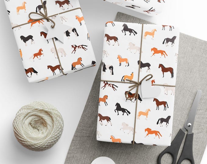 Horse Breeds Wrapping Paper, Horse Lovers Gift Wrap, Animal Lovers Gift Wrap, Birthday Girl Gift Wrap, Birthday Gift Wrap