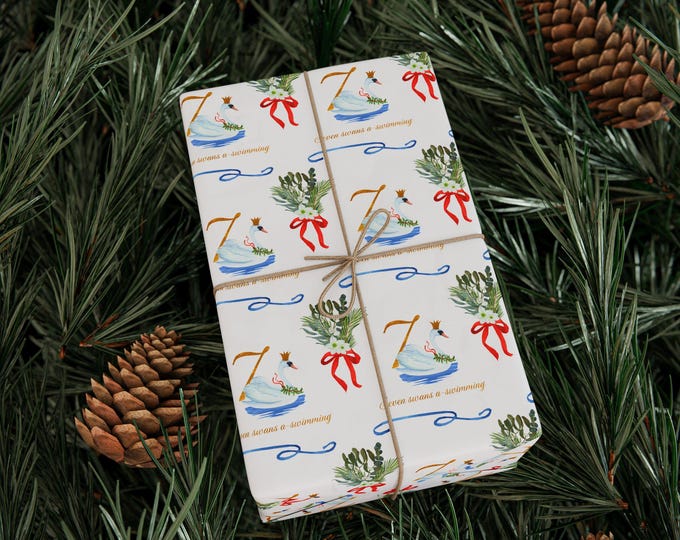 Twelve Days of Christmas Gift Wrapping Paper: Seventh Day Design