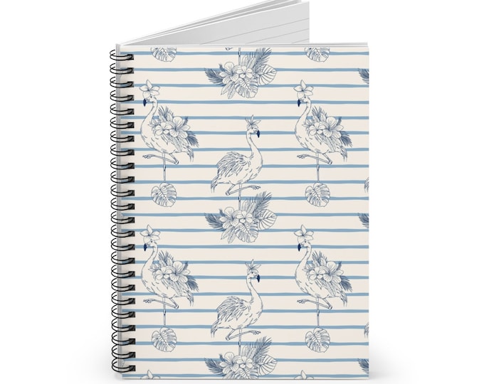 Spiral Notebook Ruled Line, Spiral Journal, Blue Ink Tropical, Tropical Floral, Floral Pattern Journal, Tropical Flamingo, Stationery