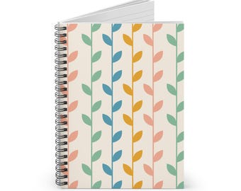 Groovy Leaf Pattern Spiral Notebook: Ruled Line Journal