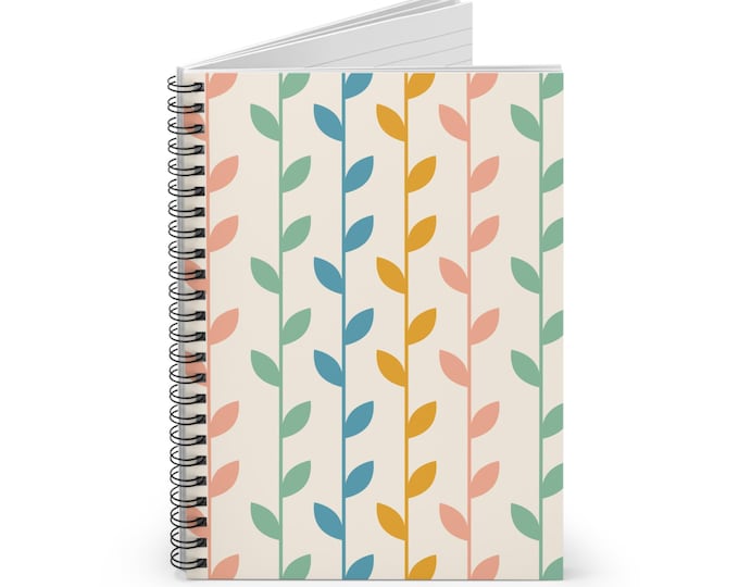 Groovy Leaf Pattern Spiral Notebook: Ruled Line Journal