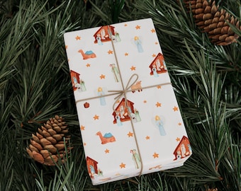 Nativity Scene Christmas Wrapping Paper Roll, O Holy Night Gift Wrap