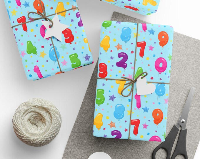 Baby Blue Birthday Balloons Gift Wrap, Balloons Gift Wrap, Birthday-themed Gift Wrap, Happy Birthday Gift Wrap, Wrapping Paper Roll