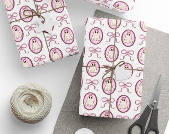 Coquette Ghost Halloween Gift Wrap, Cute Spooky Wrapping Paper