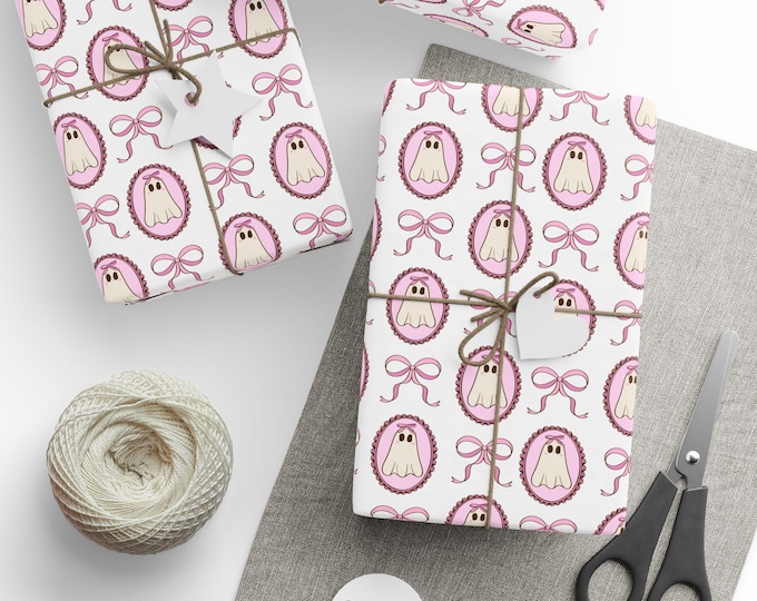 Coquette Ghost Wrapping Paper, Cute Halloween Gift Wrap, Halloween Coquette Frame Gift Wrap, Spooky Gift Wrap, Halloween Gift Wrap