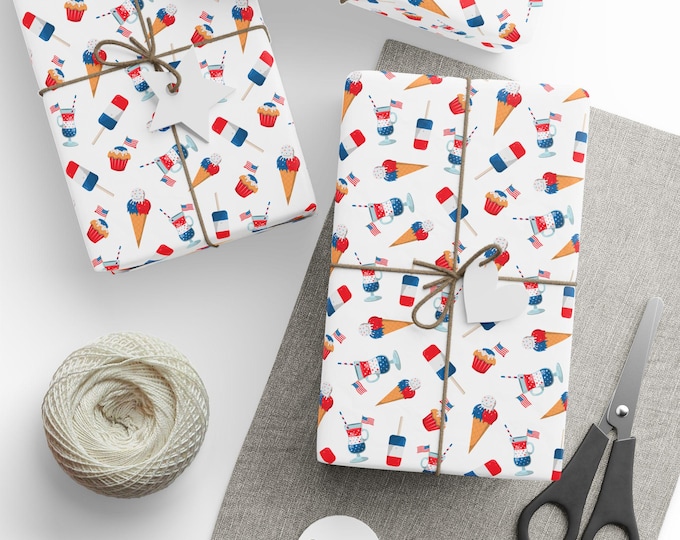 4th of July Celebration Wrapping Paper, Red White and Blue Gift Wrap, Independence Day Gift Wrap, 4th of July Gift Wrap, Wrapping Paper Ro
