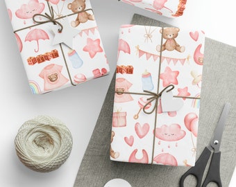Baby Girl Gift Wrap, Baby Shower Gift Wrap, Baby Pink Gift Wrap, Wrapping Paper Roll, Gift Wrap for Baby Girl, Newborn baby girl