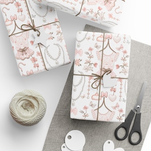 Pink Coquette Gift Wrap: Bows & Pearls Wrapping Paper