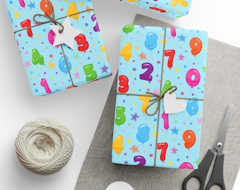 Birthday Balloons Gift Wrap, Blue Gift Wrap, Birthday-themed Gift Wrap, Happy Birthday Gift Wrap, Wrapping Paper Roll, Premium Gift Wrap