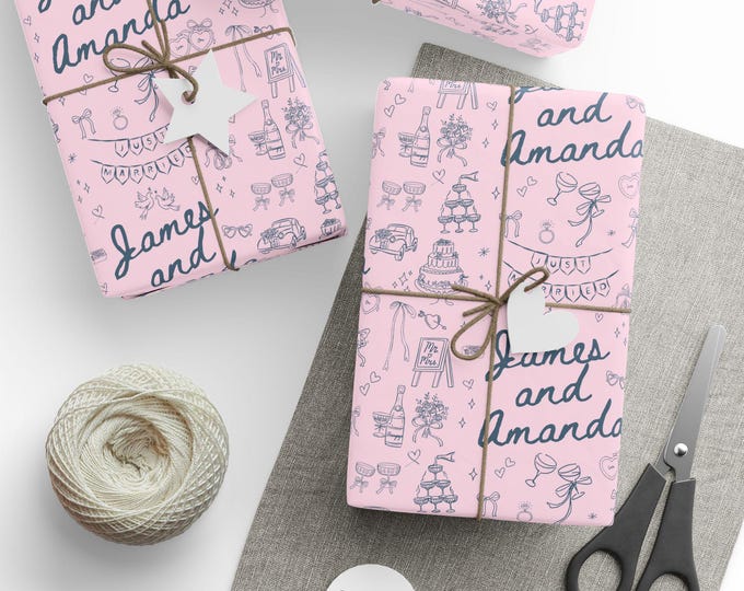 Custom Wedding Wrapping Paper: Whimsical Hand-Drawn Design