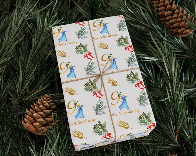 Twelve Days of Christmas Gift Wrapping Paper: Ninth Day Design