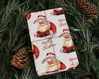 Vintage Santa Christmas Gift Wrap, Festive Holiday Wrapping Paper