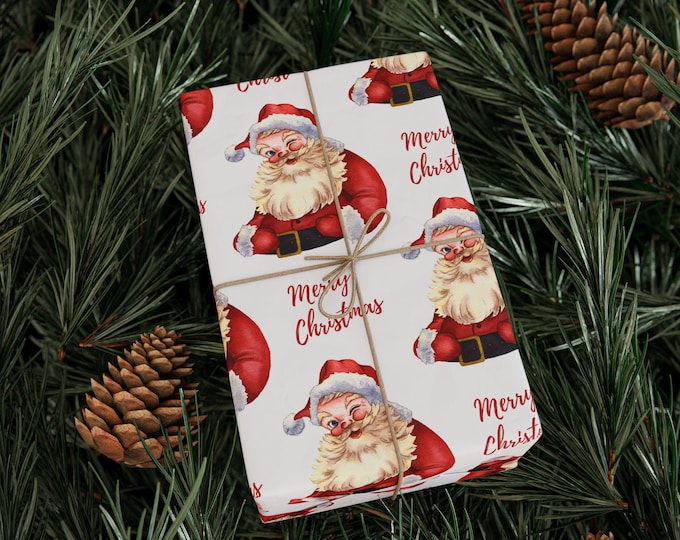 Vintage Santa Gift Wrap, Merry Christmas Wrapping Paper, Christmas Gift Wrap, Christmas Wrapping Paper, Festive Gift Wrap, Holiday Gift Wrap