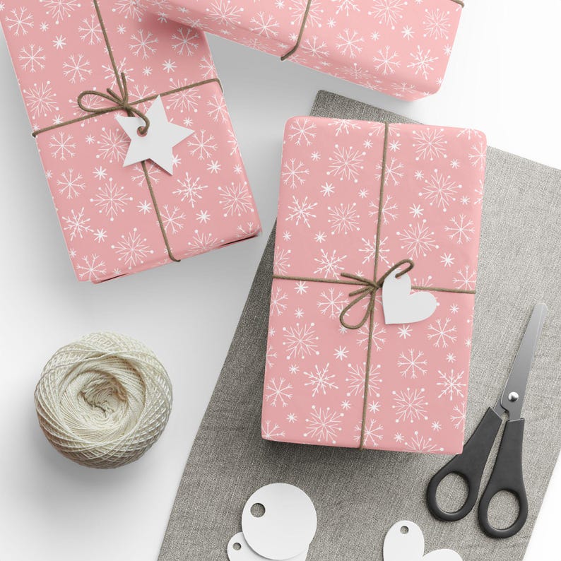 Pink Snowflake Christmas Gift Wrap Roll, Winter Holiday image 2