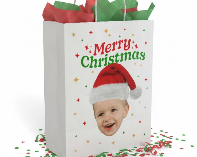 Merry Christmas Santa Hat Face Paper Gift Bag