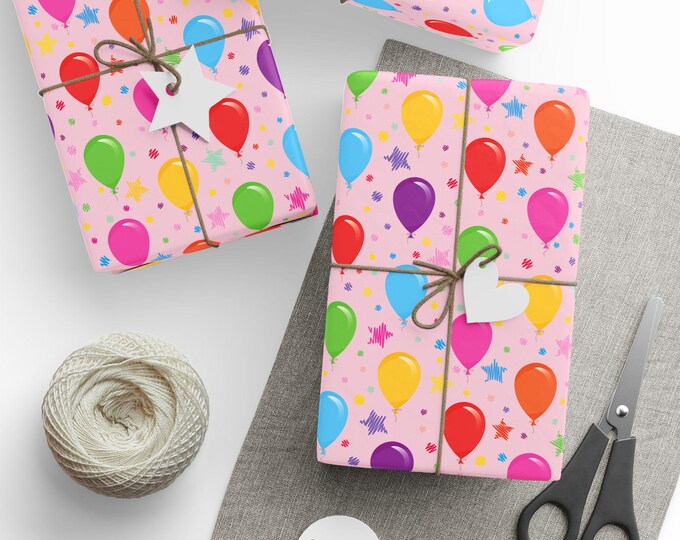 Birthday Balloons Gift Wrap, Birthday Girl Gift Wrap, Happy Birthday Gift Wrap, Pink Birthday Gift Wrap, Birthday Gift Wrap