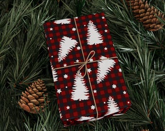 Buffalo Plaid Christmas Wrapping Paper Roll: Trees & Stars