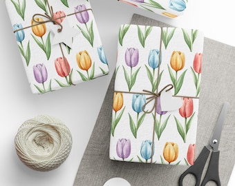 Watercolor Tulip Pattern Wrapping Paper | Floral Gift Wrap