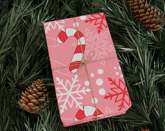 Pink Christmas Wrapping Paper Roll, Christmas Gift Wrap, Christmas Wrapping Paper, Retro Christmas Wrap, Pink Christmas Gift Wrap