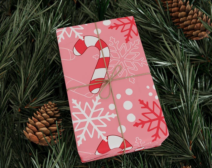 Pink Christmas Wrapping Paper Roll, Christmas Gift Wrap, Christmas Wrapping Paper, Retro Christmas Wrap, Pink Christmas Gift Wrap
