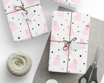 Pink Halloween Ghost Gift Wrap, Premium Fine Art Paper