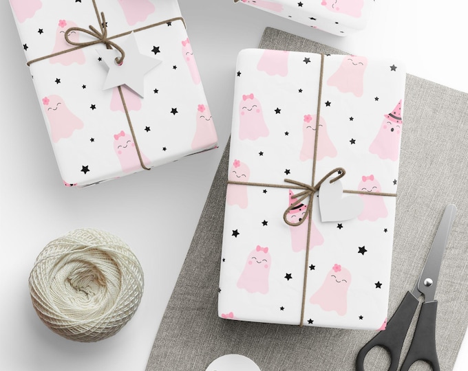 Pink Halloween Wrapping Paper, Pink Gift Wrap, Halloween Pink Gift Wrap, Pink Ghosts Gift Wrap, Pink Wrapping Paper