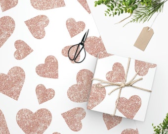 Rose Gold Hearts Wrapping Paper, Valentines Gift Wrap, Wedding Gift Wrap, Wedding Wrapping Paper