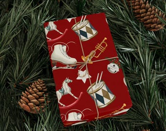 Victorian Christmas Wrapping Paper Roll, Festive Toy Print