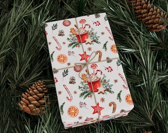 Hot Cocoa Christmas Wrapping Paper Roll, Christmas Gift Wrap, Christmas Wrapping Paper, Cute Christmas Gift Wrap