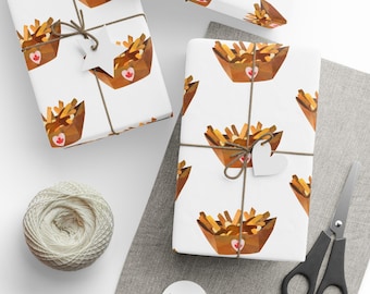 Canada Day Poutine Gift Wrap, French Fries Curds and Gravy, Poutine Lovers Gift Wrap, Gift Wrap for Foodies, Premium Wrapping Paper