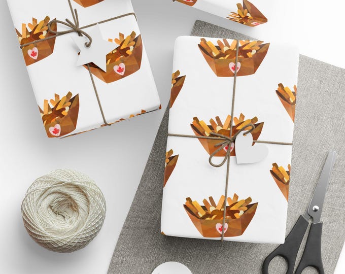Canada Day Poutine Gift Wrap, French Fries Curds and Gravy, Poutine Lovers Gift Wrap, Gift Wrap for Foodies, Premium Wrapping Paper