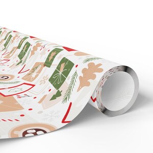 Retro Christmas Gift Wrap, 90gsm Fine Art Paper, Holiday Wrapping Paper Roll image 5