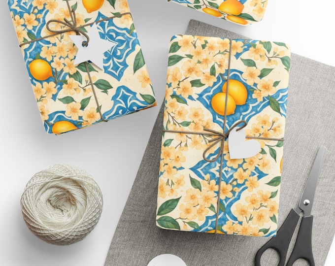 Vibrant Lemon Floral Wrapping Paper, Gift Wrap for Birthdays, Weddings, Holidays, Special Occasions, Premium Eco-Friendly, Decorative Paper
