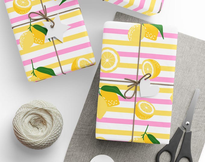 Summer Fruits Wrapping Paper, Yellow and Pink Lemon Pattern Gift Wrap, Summertime Gift Wrap, Trendy Gift Wrap, Novelty Gift Wrap