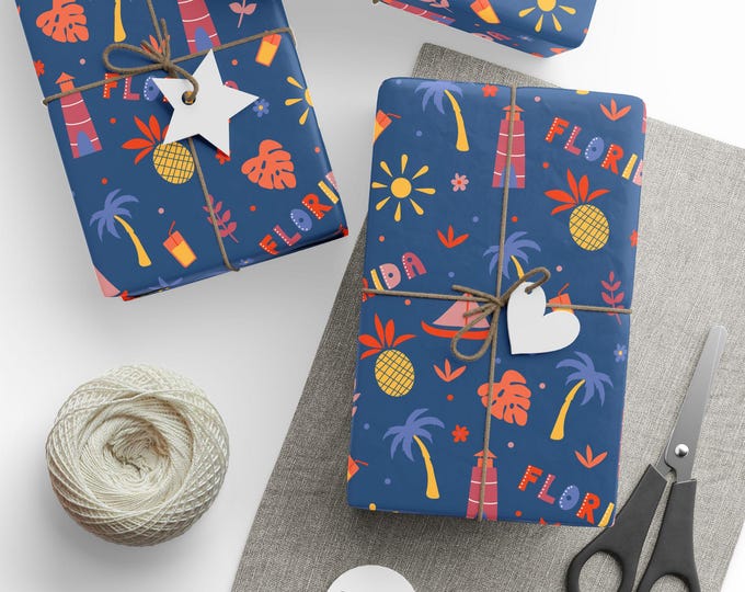 Florida State Wrapping Paper, Florida Gift Wrap, Florida Wrapping Paper, Folk Art Style Gift Wrap, Scandinavian Style Gift Wrap