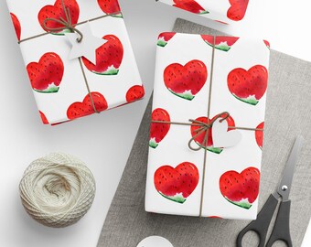 Summer Fruits Gift Wrap, Watermelon Hearts Wrapping Paper, Watermelon Hearts Gift Wrap, Watermelon Gift Wrap, Special Occasion Gift Wrap