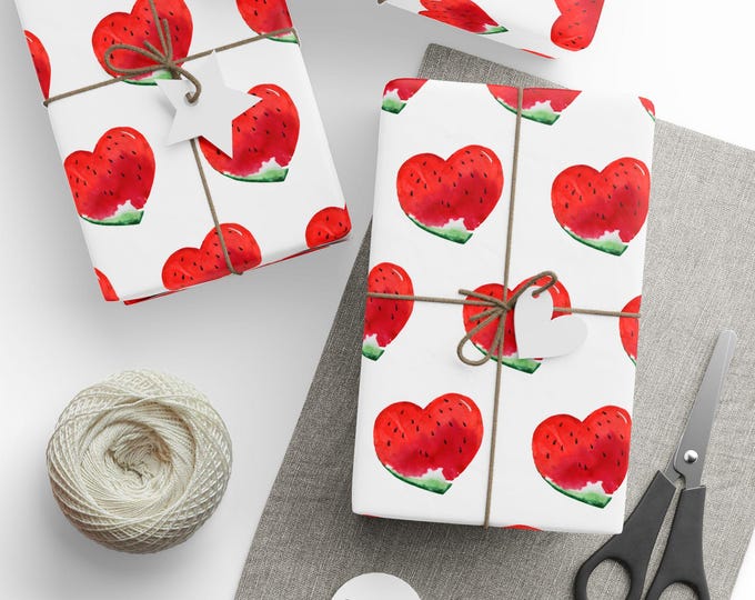 Summer Fruits Gift Wrap, Watermelon Hearts Wrapping Paper, Watermelon Hearts Gift Wrap, Watermelon Gift Wrap, Special Occasion Gift Wrap