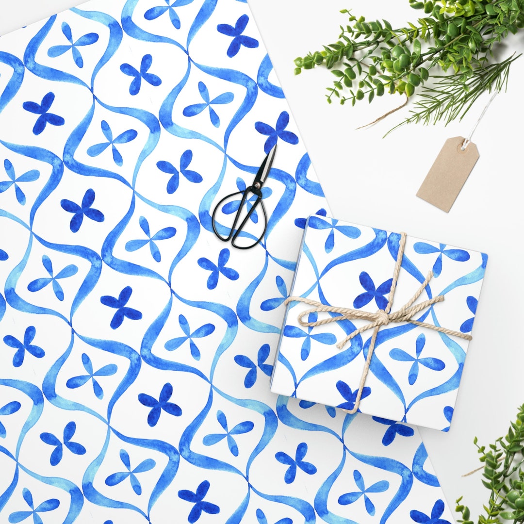 Blue Watercolour Ceramic Tile Wrapping Paper, Ceramic Tile Gift Wrap