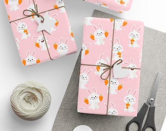 Easter Bunny Gift Wrap, Pink Holiday Wrapping Paper